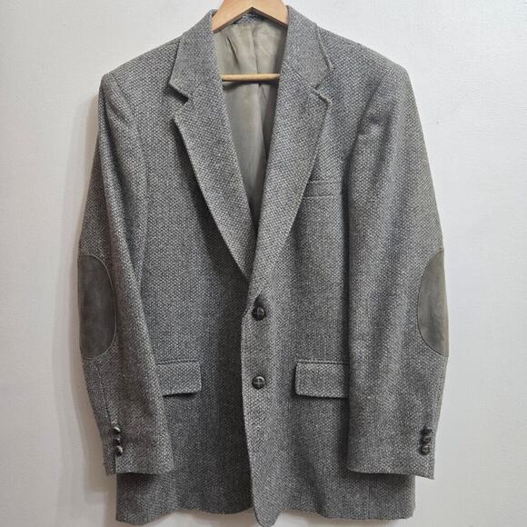 Vintage Brookford Mens Wool Tweed Sport Coat Blazer Size 44R Elbow Patch Gray - Picture 1 of 12